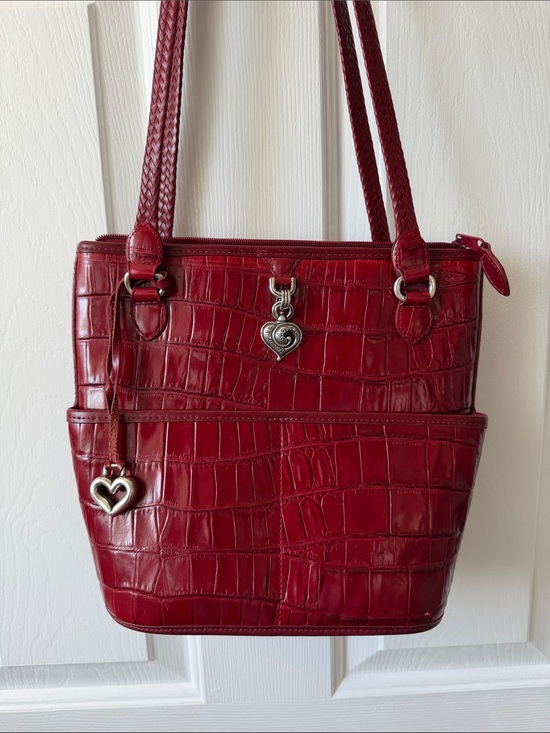 Brighton Handbags - Brighton Red Croc-Embossed Shoulder Bag with Heart Charms